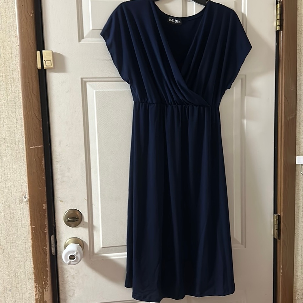 BELLA FLORE NAVY SHORT SLEEVE MATERNITY DRESS: EMPIRE WAIST: NWOT: XL